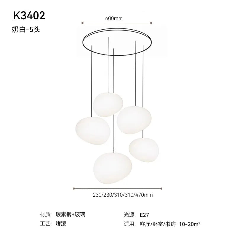 Afralia™ Glass Pebble Pendant Lights LED E27 Minimalist Design for Restaurant, Living Room, Bedroom