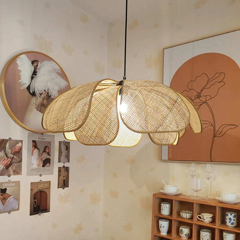 Afralia™ Wabi Sabi RattanPetal LED Pendant Light for Home Decor and Lighting