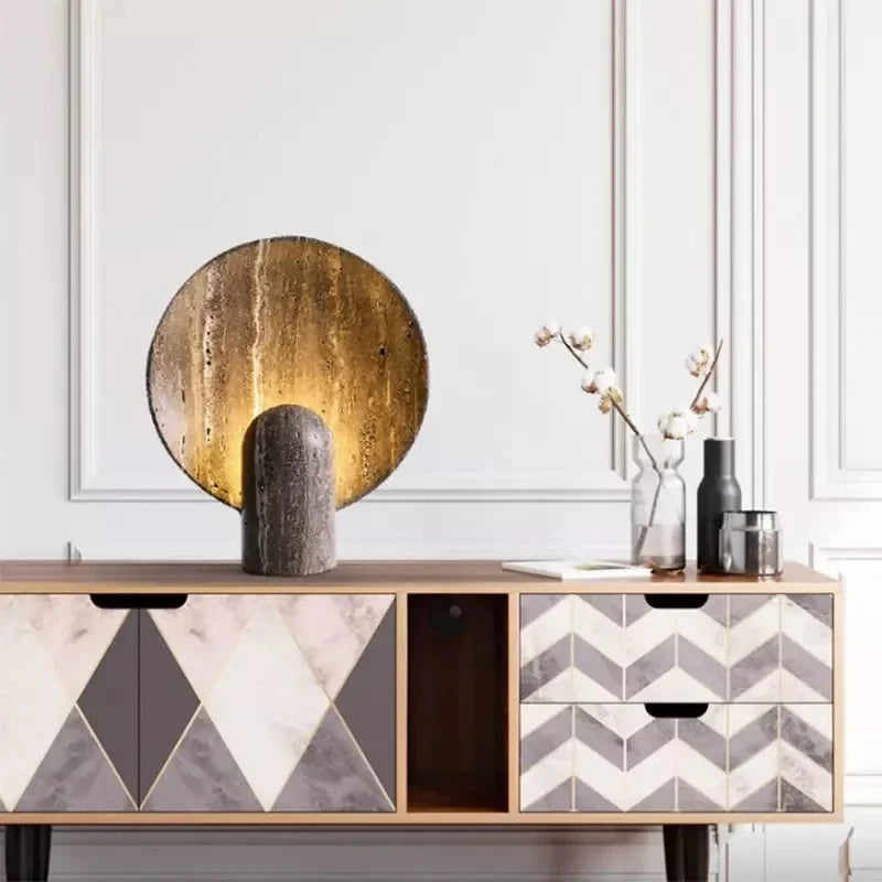 Afralia™ Dark Travertine Rock LED Resin Table Lamp - Modern Minimalist Home Decor