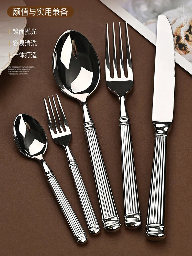 Afralia™ Golden Stainless Steel Flatware Set, 4Pcs Fork Knife Spoon Cutlery Kit.