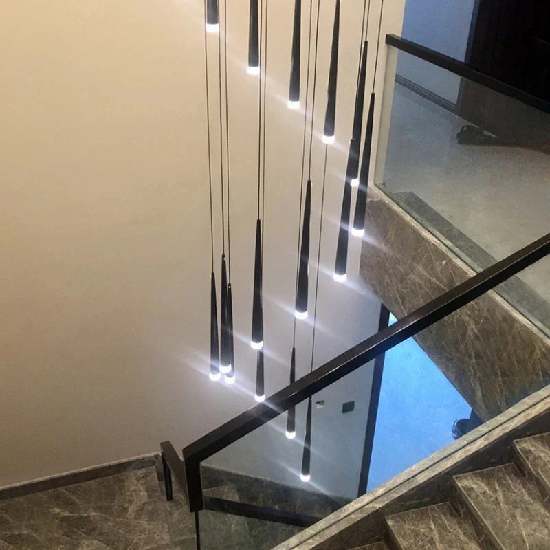 Afralia™ Modern Black LED Ceiling Chandelier for Stylish Staircase and Living Room Lighting