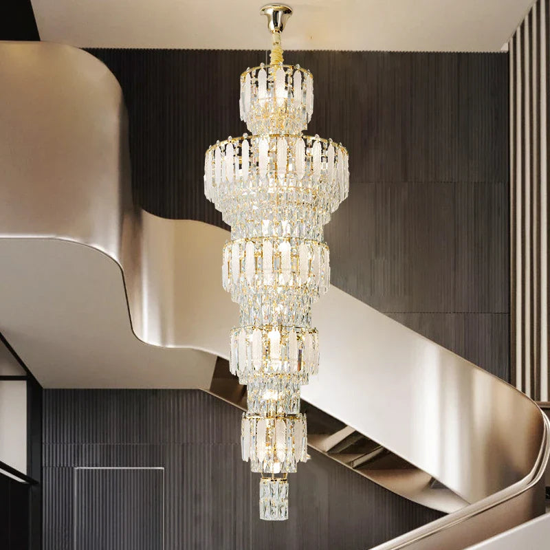 Afralia™ Duplex Villa Crystal Light Chandelier Spiral Staircase Building Elegant Transparency