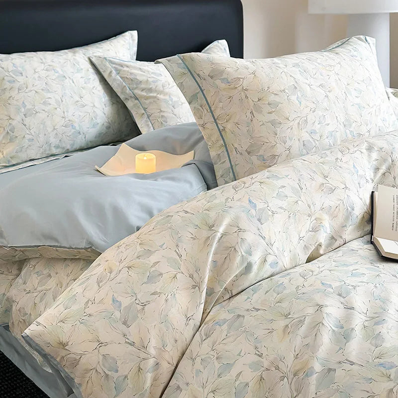 Afralia™ Satin Flower Fitted Sheet Set - Luxury 100% Cotton Print Bedding Set