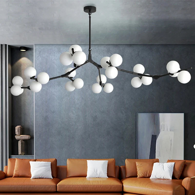 Afralia™ Glass Balls LED Chandelier: Molecular Living Decoration, Modern Branches Pendant Lighting Fixtures.