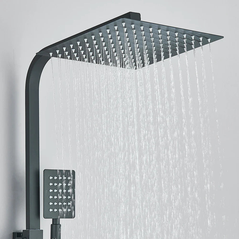 Afralia™ Matte Black Rainfall Shower Faucet Set with Stainless Steel Spout