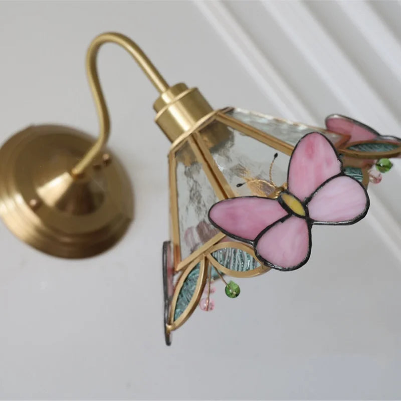 Afralia™ Pink Glass LED Wall Sconce Nordic Brass Fixture