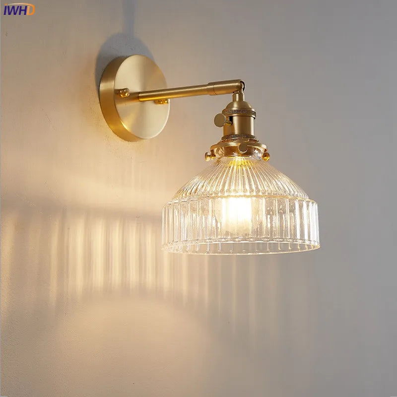 Afralia™ Clear Glass LED Wall Light Copper Pull Chain Switch Modern Wandlamp