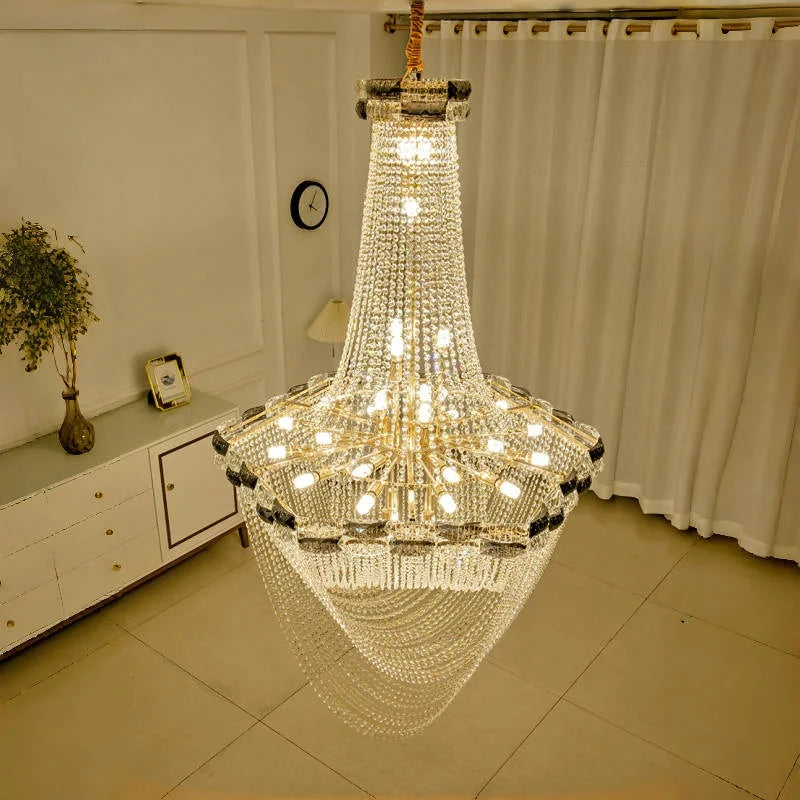 Afralia™ Crystal Light Villa Duplex Luxury Pendant Lamp for Living Room & Hotel Lobby