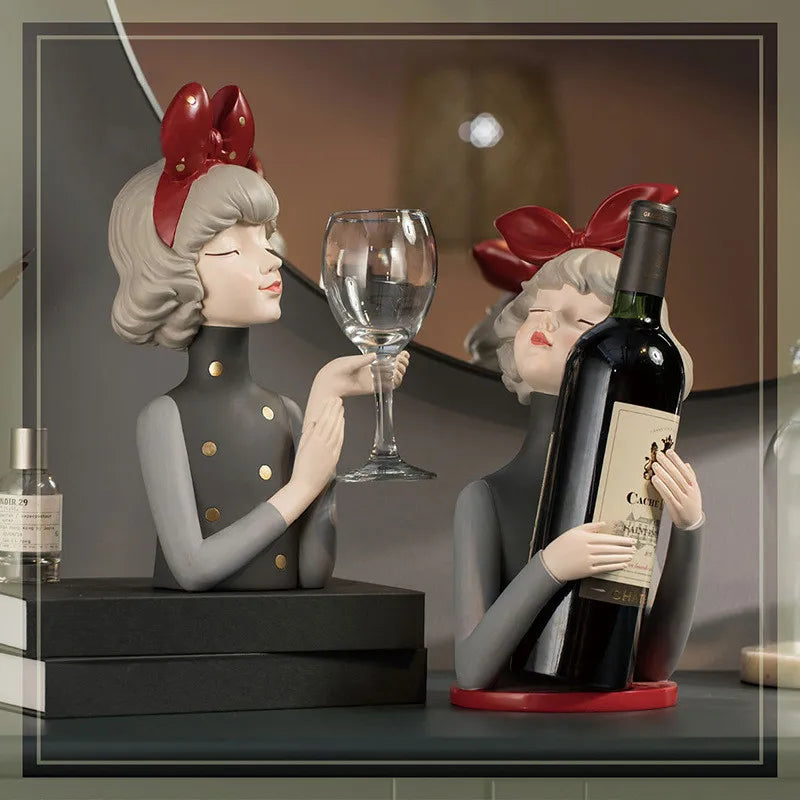 Afralia™ Nordic Bow Girl Wine Rack: Sculpture Figurine for Home Decor & Bar Accessory