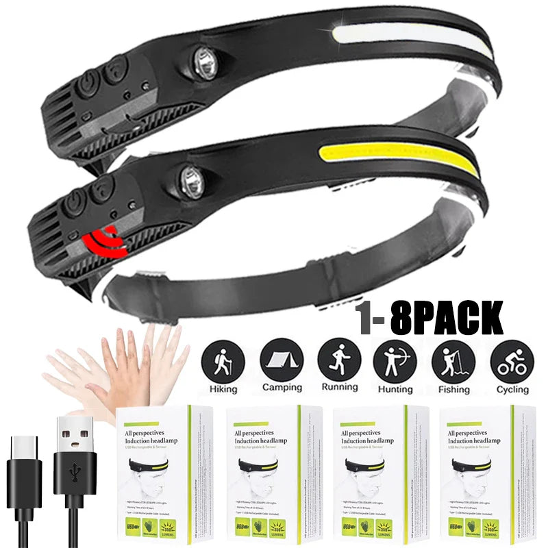 Afralia™ Rechargeable LED Sensor Headlamp XPE+COB Torch for Camping Waterproof Fishing