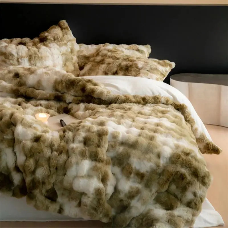 Afralia™ Luxe Faux Fur & Velvet Patchwork Bedding Set - Duvet, Sheet & Pillowcases