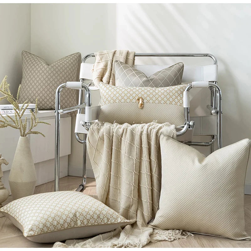Afralia™ Chains Geometry Jacquard Cushion Cover in Oatmeal Gray