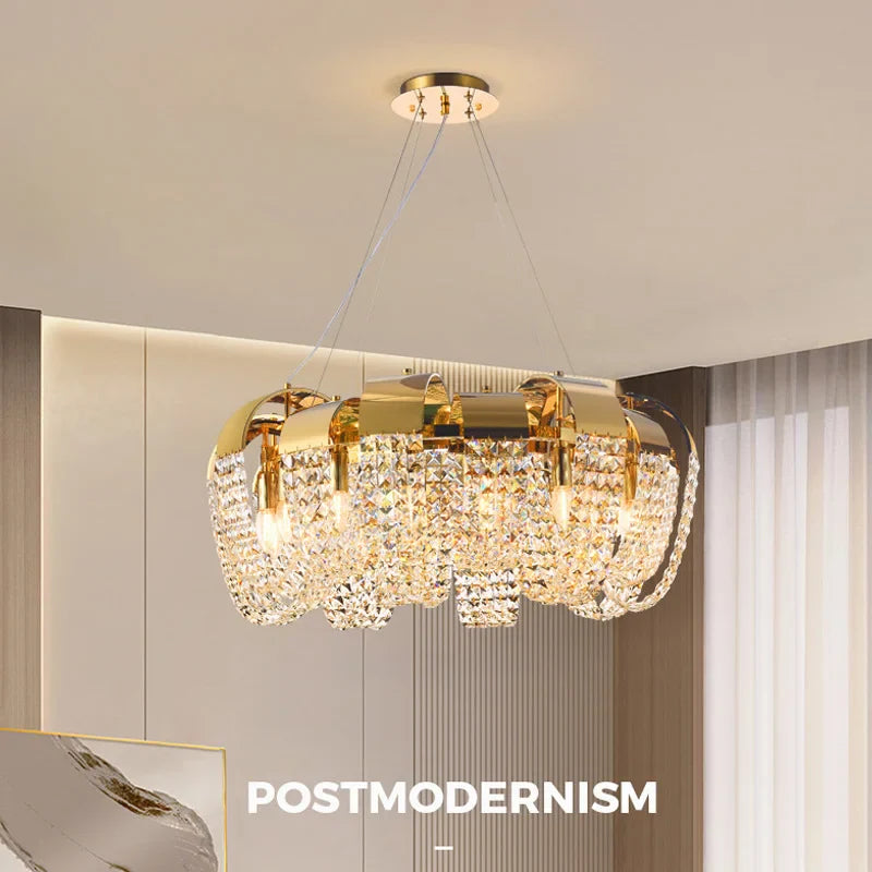 Afralia™ Gold Crystal LED Chandelier Ceiling Light Fixture Luxe Home Decor Pendant