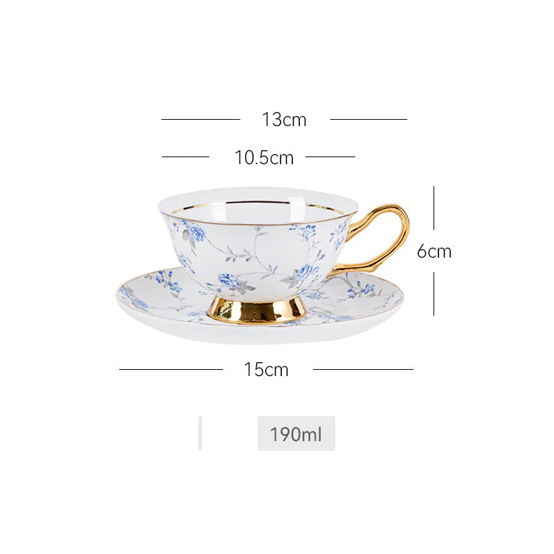 Afralia™ Gold Flowers Pattern Ceramic Cup & Saucer Set for Elegant Dining Experience