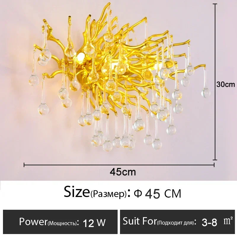 Afralia™ Branch-shaped Golden Crystal Chandelier for Villa Bedroom and Living Room