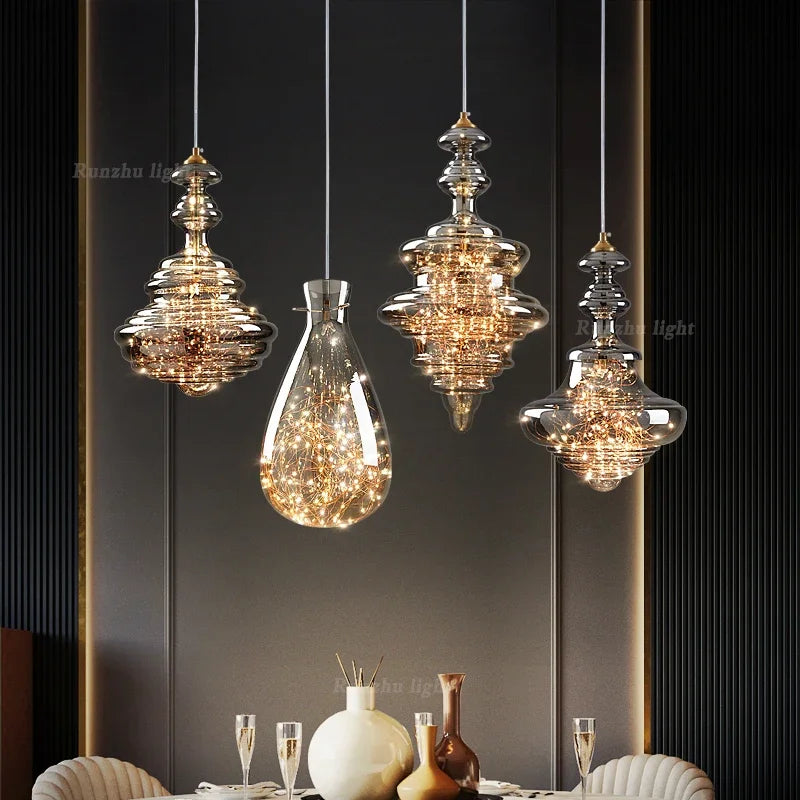 Afralia™ Antique Brass Glass Chandelier for Dining Room and Bar