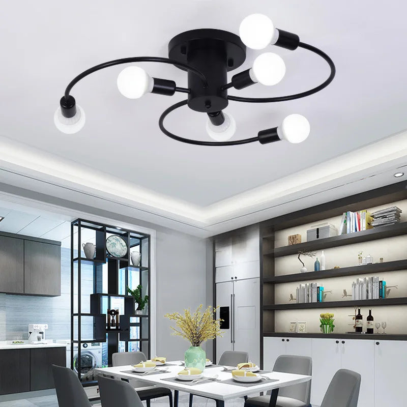 Afralia™ Modern Iron Ceiling Chandelier LED E27 Black White Gold Living Bedroom Lighting