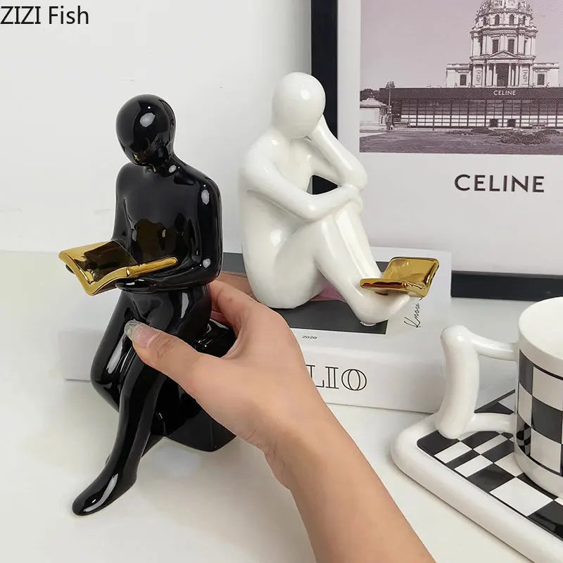 Afralia™ Ceramic Character Sculpture Bookends for Creative Library Decor