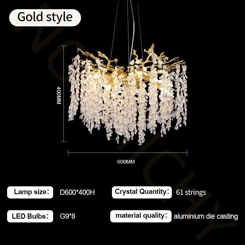 Afralia™ Crystal Branch Chandelier Gold  Living Dining Room Bedroom Foyer Bordeaux Crystal Ceiling Chandelier