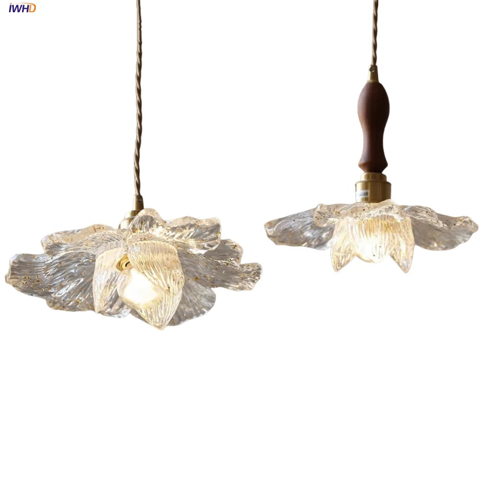 Afralia™ Acrylic LED Pendant Light: Copper Walnut Wood Flower Hang Lamp