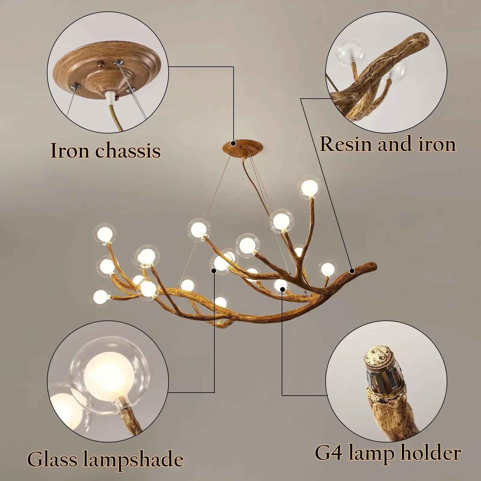 Afralia™ Tree Branch Retro LED Chandelier: Vintage Brown Art Pendant Light for Living Bedroom