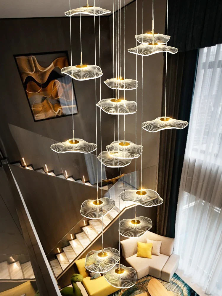 Afralia™ LED Lotus Staircase Chandelier: Modern Design for Hotel Lobby, Villa, Kitchen Lighting