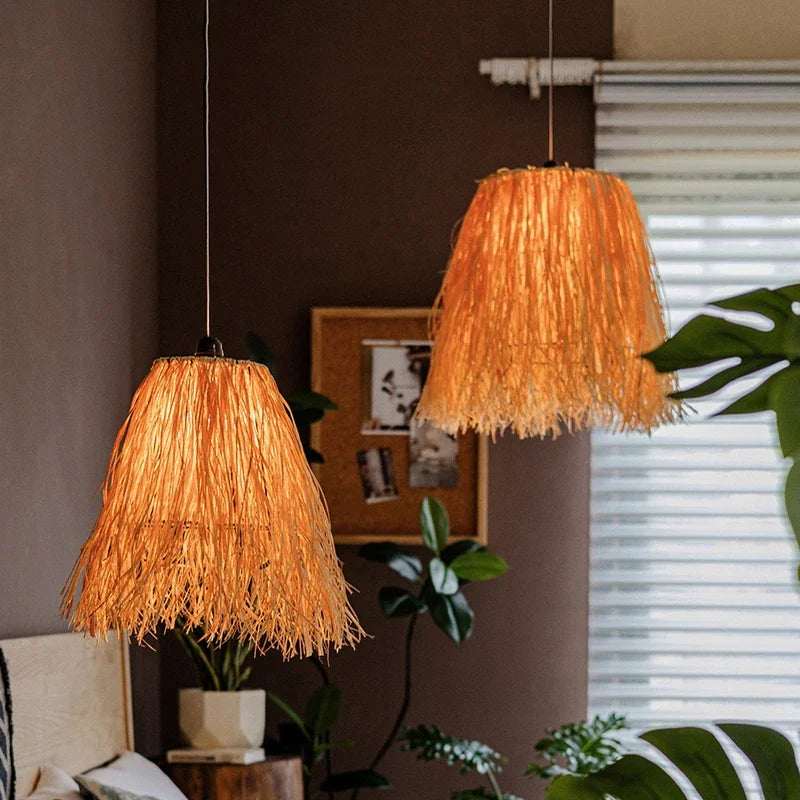 Afralia™ Nordic Raffia Chandelier: Vintage Wabi Sabi LED Pendant Light Fixture
