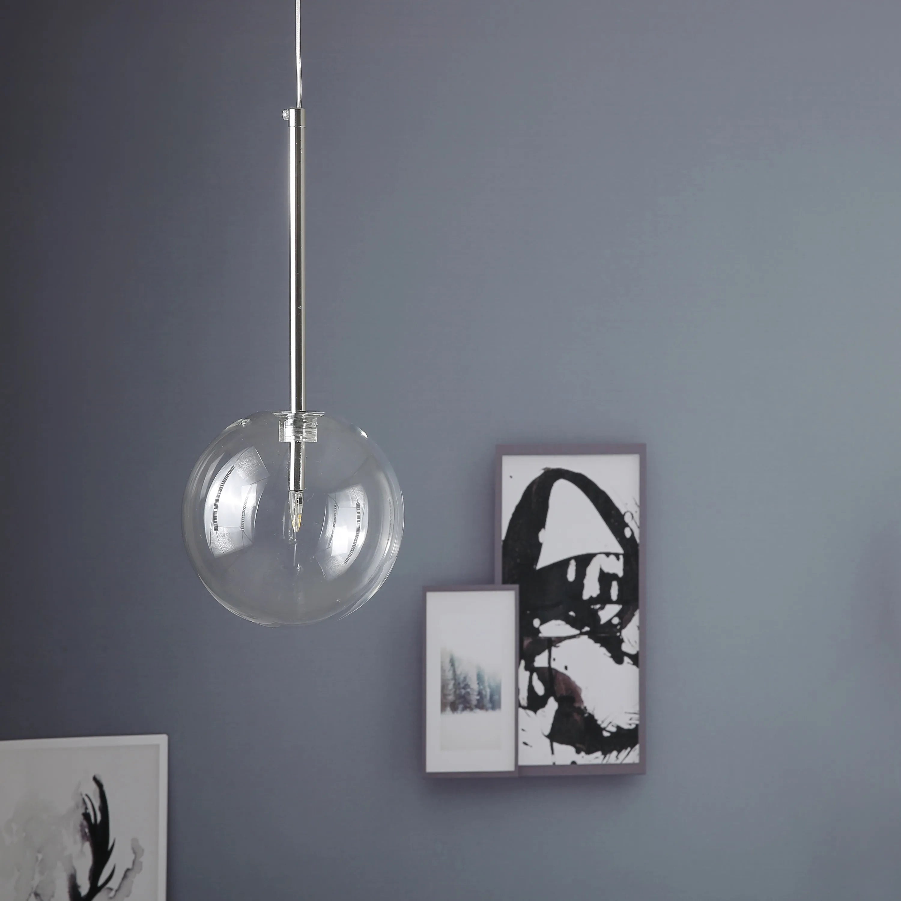 Afralia™ Glass Globe Chrome Pendant Light - Nordic Style Hanging Lamp