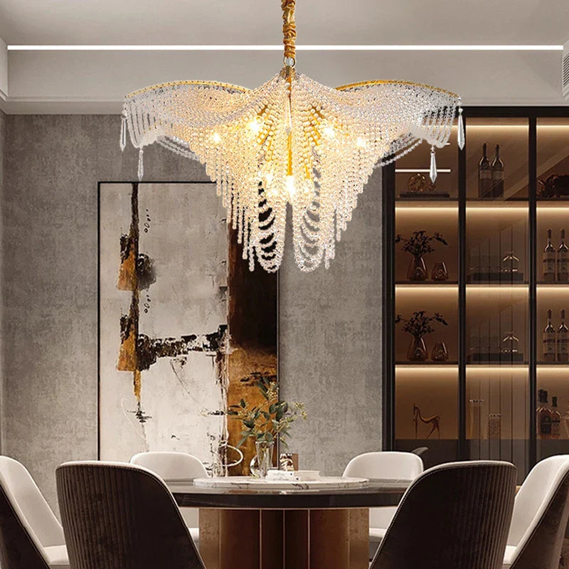 Afralia™ Butterfly Crystal Bead Large Ceiling Chandelier for Living Room Dimmable Lighting