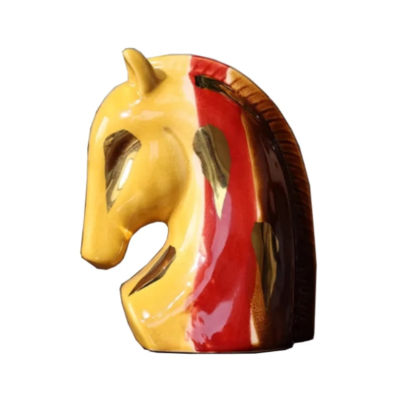 Afralia™ Geometric Horse Head Ceramic Vase & Animal Statue Home Decor
