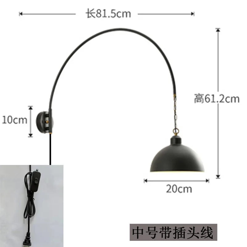 Afralia™ Long Swing Arm Wall Lamp, Industrial Vintage Living Room Light