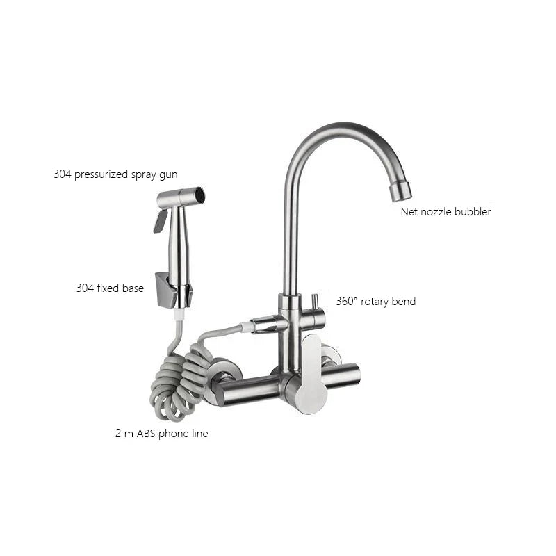 Afralia™ Stainless Steel Kitchen Faucet Wall Mount with Swivel Bidet Sprayer Head.