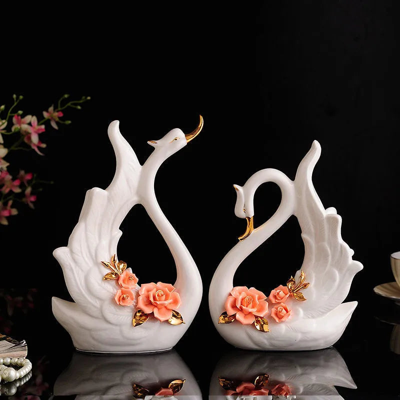 Afralia™ Swan Sculpture Set: Elegant Ceramic Statues for Home Decor & Wedding Gift