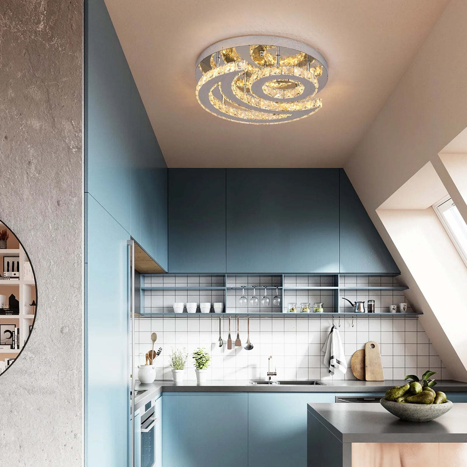 Afralia™ Crystal LED Sun Moon Chandelier Pendant Light for Living Dining Bedroom