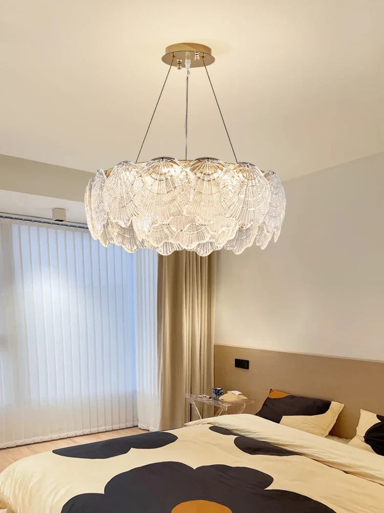 Afralia™ Shell Chandelier Ceiling Lights Crystal Cover Pendant Lamp for Home Decor