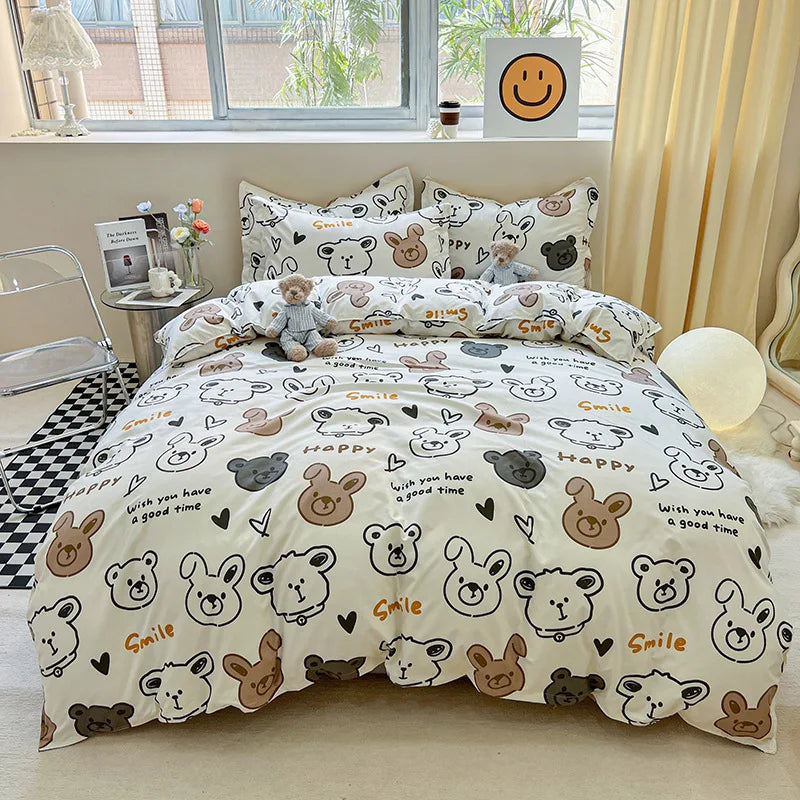 Afralia™ Cartoon Animal Print Bedding Set with Duvet Cover, Sheet & Pillowcases
