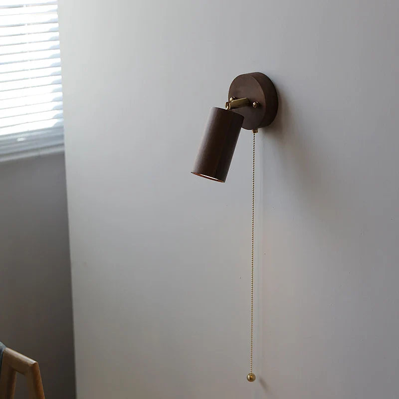 Afralia™ Nordic LED Wall Lamp Rotate Walnut Pull Chain Switch Mirror Light