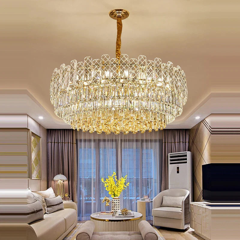 Afralia™ Gold Lustre Chandelier LED Crystal Light Fixture - Postmodern Luxury Hanging Lamp