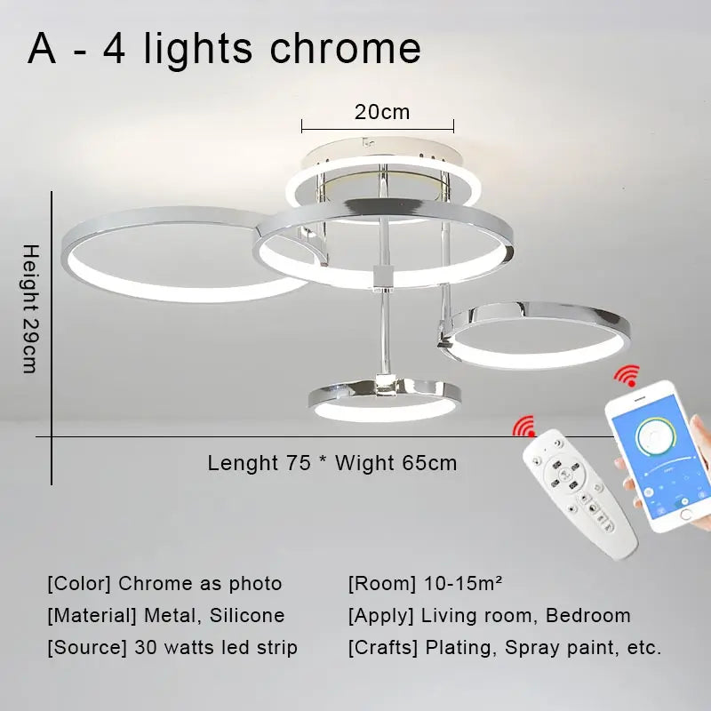 Afralia™ Modern Chrome Ceiling Chandelier LED Light Fixture with Remote Control for Home Decor