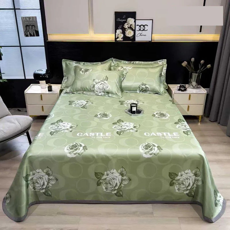 Afralia™ Multicolour Floral Patchwork Satin Bed Cover Set for Smooth Summer Comfort