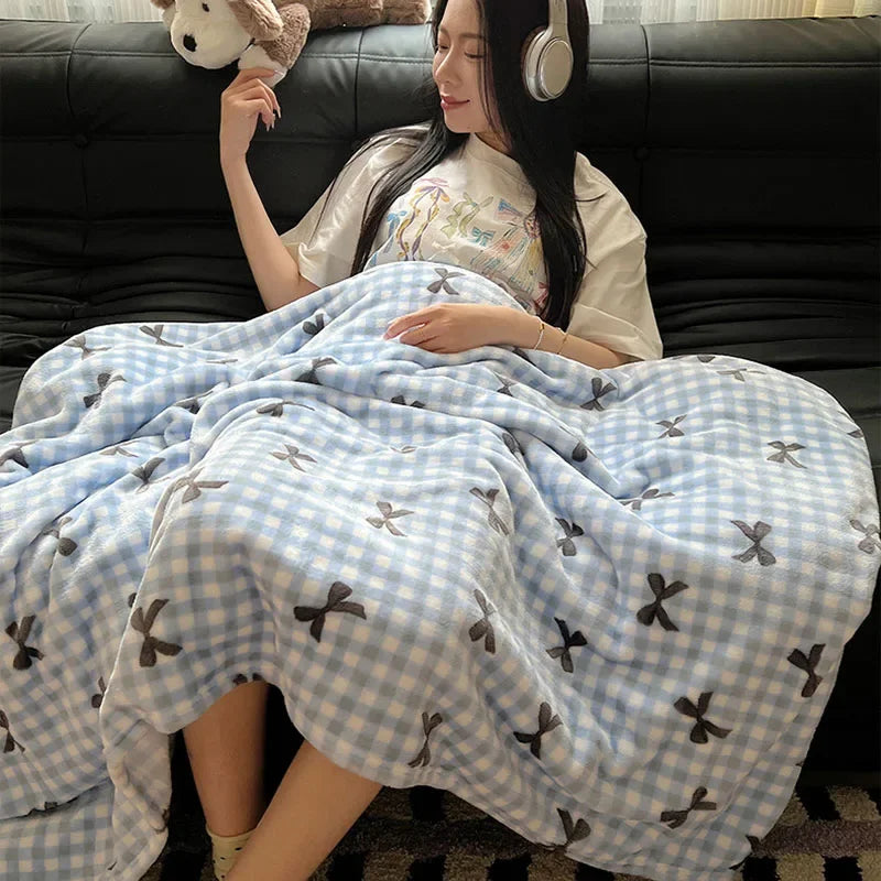 Afralia™ Milk Coral Fleece Cozy Blanket Air Conditioning Shawl Quilt - Warm & Cute Office Sofa Nap Blanket