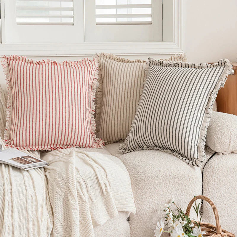 Afralia™ Striped Jacquard Tassel Pillow Covers - Nordic Home Decor Cotton Linen Cushion Cover