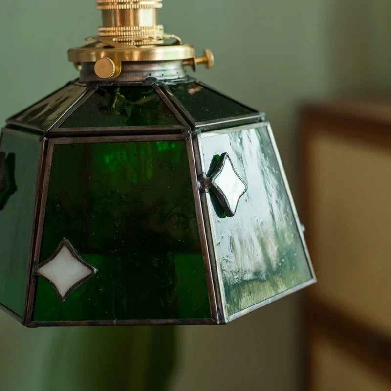 Afralia™ Vintage Glass Copper Wood LED Pendant Lights for Bedside Dining Living Room