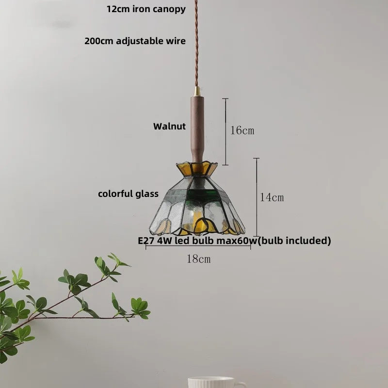Afralia™ Walnut LED Pendant Light | Nordic Modern Glass Hang Lamp with Brass Knob Switch