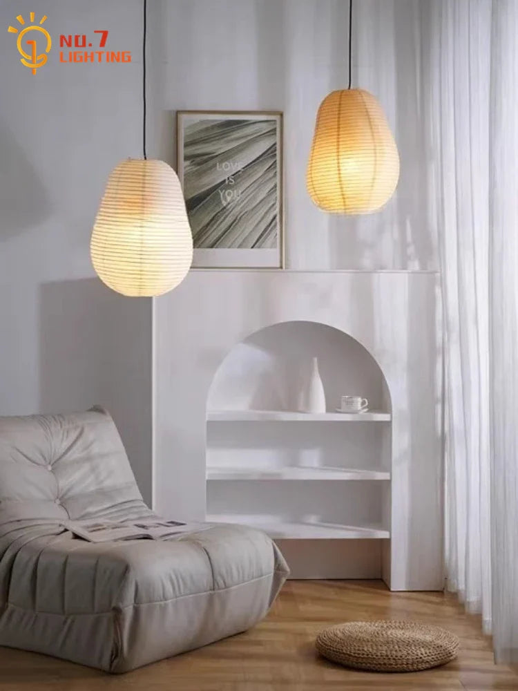 Afralia™ Noguchi Pendant Lights LED E27 Rice Paper Hanging Lamp Zen Art