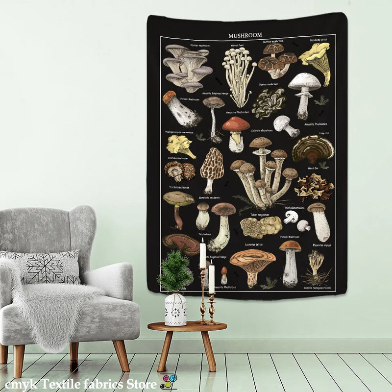 Afralia™ Black Mushroom Mystical Tapestry Wall Hanging for Boho Home Decor