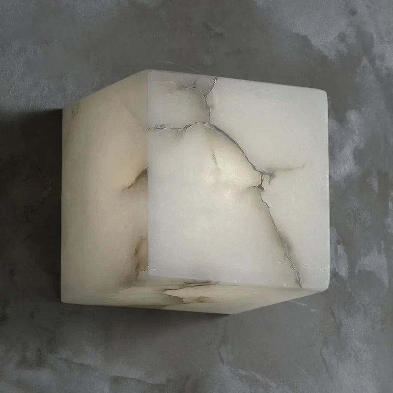 Afralia™ Cube Marble Wall Lamp Natural Stone LED Sconce for Bedroom and Hallway Lighting