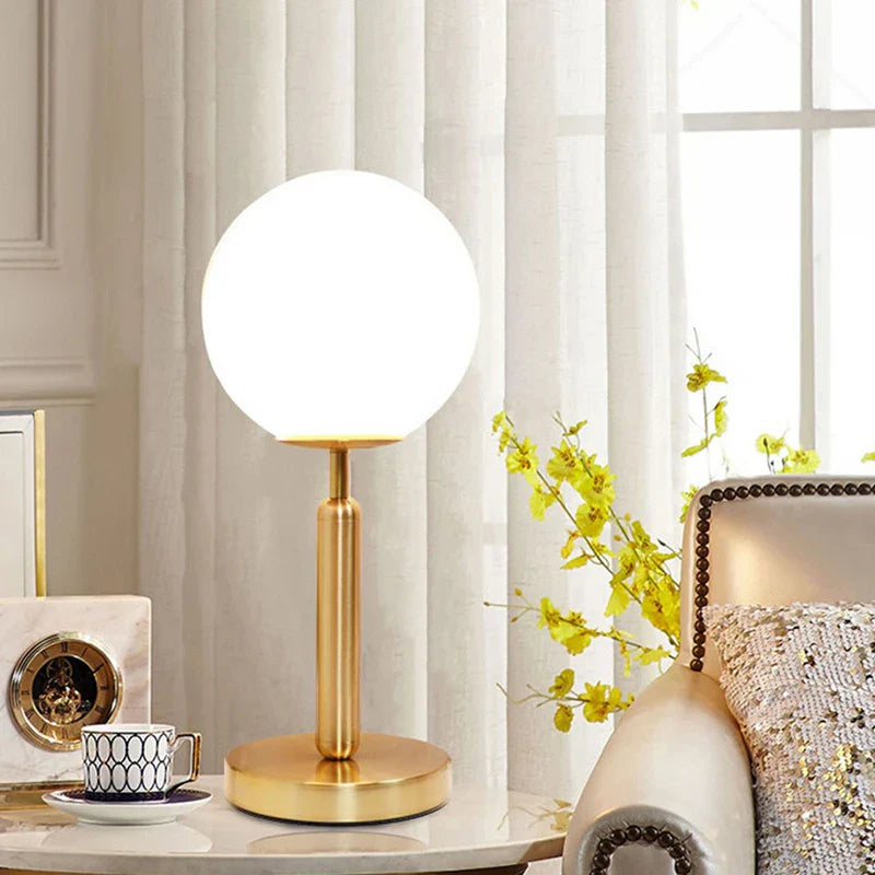 Afralia™ LED Glass Ball Brass Table Lamp for Luxury Home Decor Bedrooms & Offices