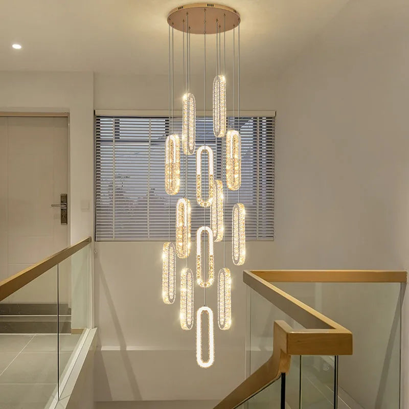 Afralia™ Luxury Crystal LED Chandelier for Staircase and Living Room