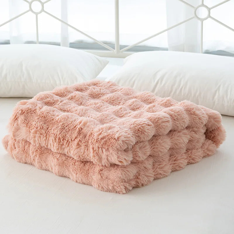 Afralia™ Cozy Faux Rabbit Velvet Blanket for Office Nap – Twin Size Luxurious Solid Color Woolen Blanket